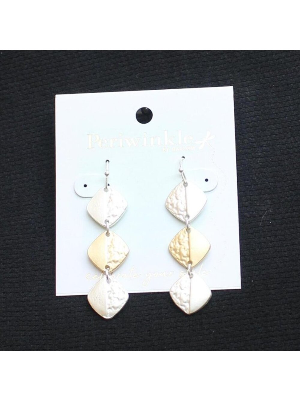 NWT Periwinkle By Barlow Shape Dangly Drop Earrings Silver Gray / Gold 2.25"